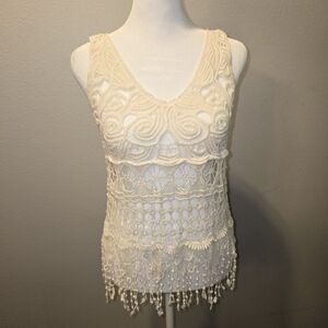 Cream/Off White Boho Bohemian Crochet Top Vest Size Small Cottagecore